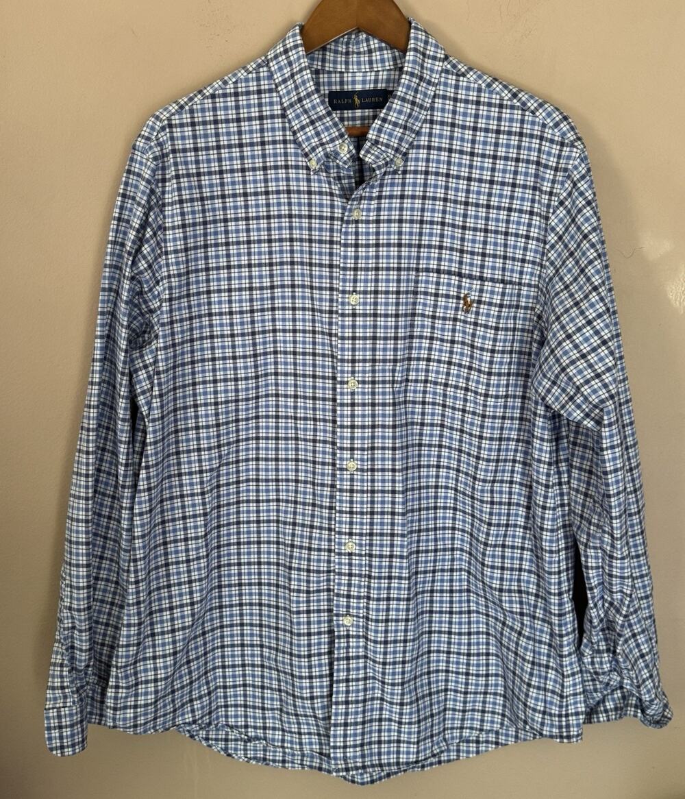 Polo Ralph Lauren Long Sleeve Button Down Oxford Men’s XL Blue Plaid Checkered